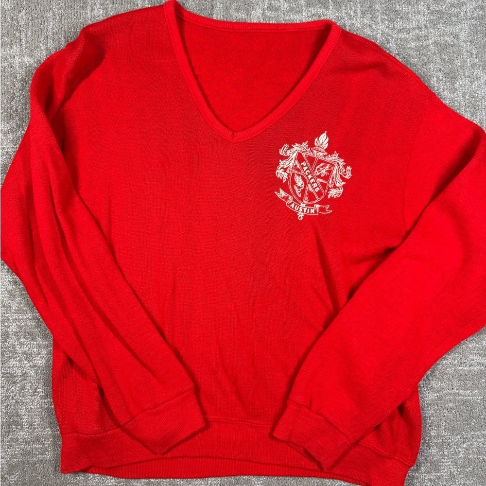 Vintage Austin Packets V-Neck Red Knit Sweater Read Below
